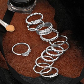 CubePlug 12Pcs/Set Vintage Goldton Boho Midi Finger Knuckle Rings Fashion Women Jewelry (12Pcs Silver-Retro)