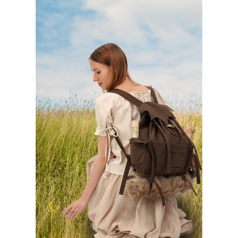 KUOIN Medieval Drawstring Backpack, Vinatge LARP Camping Renaissance Costume Accessories,