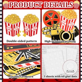 40 Pieces Movie Night Decorations Red Carpet Cutouts Cards Table Toppers Movie Theme Decor Double Sided Printing Party Decoration Supplies