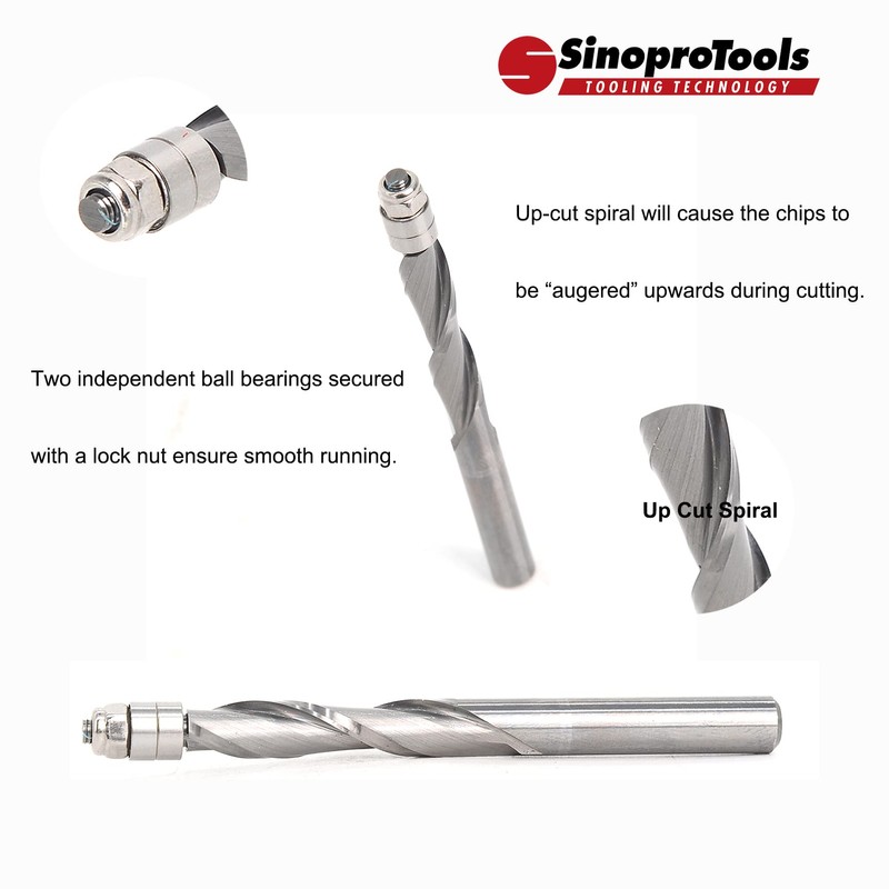 Sinoprotools Spiral Flush Cutter, 8 mm Shaft Spiral Cutter, Solid