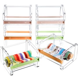 6 Pieces Transparent Visible Washi Tape Dispenser Multi Masking Tape Cutter Roll Tape Holder Organizer Desktop Office Tape Holder DIY Sticker Roll Tape Cutter Holder Storage Tape Cutting