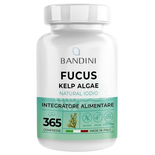 Bandini® Fucus Kelp Algae (Natural Iodine) - 365 Vegan Tablets 225 mcg Iodine - Titrated 0.1% Iodine - 100% Brown Kelp Algae Food Supplement - 1 Year Coverage