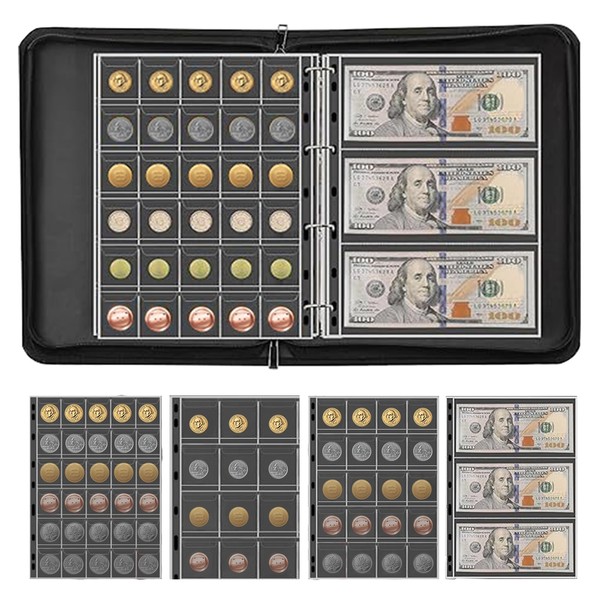 Coin Collection Book, WOVTE 450 Pockets Fireproof Coins Collecting Album