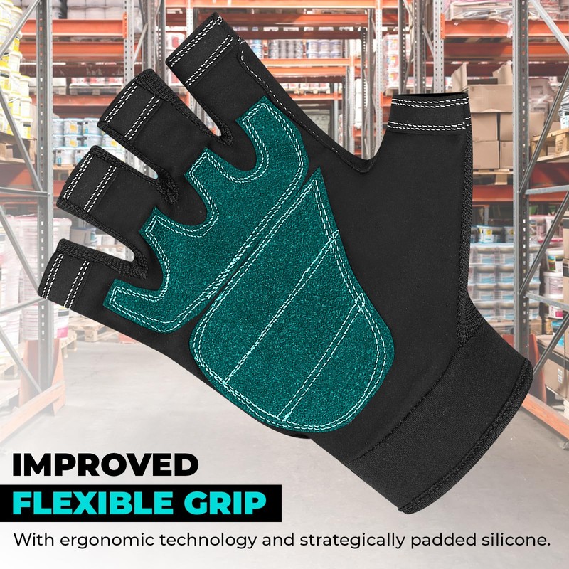 SAWANS Fingerless Working Gloves for Men Performance Heavy Duty Half-Finger