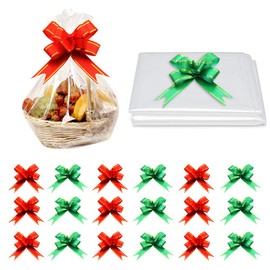 20 pcs Cellophane Basket Bags Extra Large 20 pcs Pull Bow Set. Christmas Clear Basket Bags Celaphane Wrapping Large Cellophane Wrap Bags for Gifts Packaging Hamper Making, Treat 30 x 40 Inches