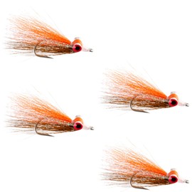 The Fly Fishing Place Clousers Freshwater Deep Minnow Brown Orange Sunfish - Streamer Fly Fishing Flies - 4 Trout and Bass Flies - Hook Size 4