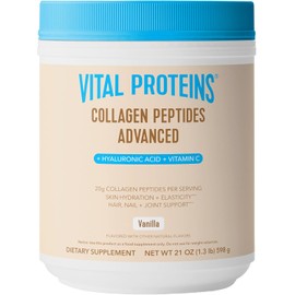Vital Proteins Collagen Peptides Advanced, Hydrolyzed Peptides with Hyaluronic Acid and Vitamin C - Vanilla Flavor Powder, 21oz