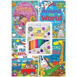 BG Kids Childrens Colouring & Activity Books Set of 4 + 20 Colouring Pencils - Choose Your Set (SET 5)