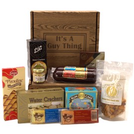 Gift Basket Village It's A Guy Thing Gourmet Food gift basket for Men, Cheese, Sausage, Crackers, Sweets & More, Assorted Cheese and Sausage Gift, Birthday Gift for Men - 8 Pieces Set (Pack of 1)