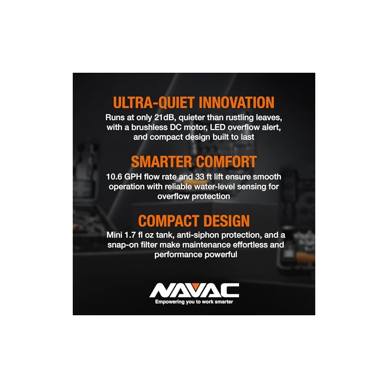 NAVAC NCA10 Mini bomba de condensado - 10.6 GPH, elevación