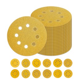 Pack of 120 Sandpaper 125 mm Velcro 8 Hole Round Sanding Discs Set for Random Orbital Sanders 10 x P40 P60 P80 P100 P120 P150 P180 P240 P320 P400 P600 P800 Mixed Grain for Wood, Metal and Color