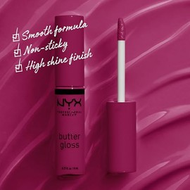 NYX PROFESSIONAL MAKEUP Butter Gloss - Brillo de labios no pegajoso, pastel de comida del diablo (ciruela profunda)