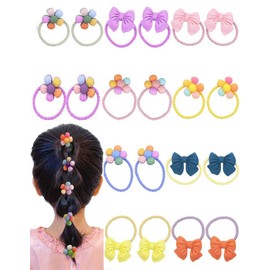 Baby Girl Flowers Hair Ties,20Pcs Cute Hair Ties for Girls Colorful Hair Ties High Elastic Hair Rope Soft Ponytail Holders for Toddler Children's Day Birthday Gifts(Random Color)