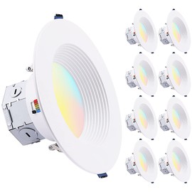 TORCHSTAR 8-Pack 5CCT 6 Inch LED Integrated Canless LED Recessed Lighting with J-Box, Anti-Glare Deep Baffle, CRI90 Dimmable Ceiling Downlight, ETL Air Tight IC Rated, 2700K3000K3500K4000K5000K