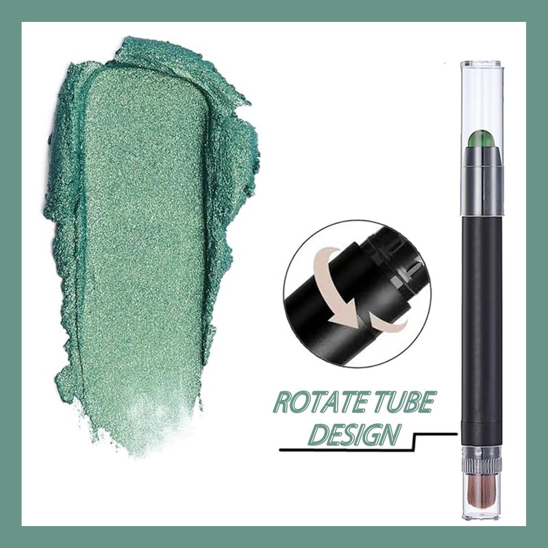 Cream Eyeshadow Stick Green, Metallic Shimmer Eyeshadow Stick with Dual-Ended