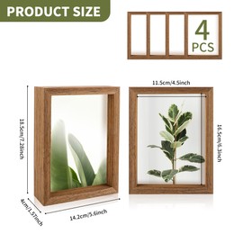 KEJJNYER 5x7 Floating Picture Frames Set of 4, Double Sided Glass Photo Frame Wood, Brown Floating Picture Frames Display for Wall Mount or Tabletop Standing