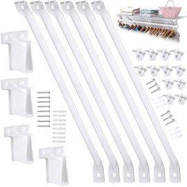6 Pack 12 Inch Wire Shelf Brackets Set, Includes 6 Support Brackets for Wire Shelving, 4 End Brackets and 12 Wire Shelf Clips, Closet Support Bracket for Wardrobe and Wall Bracket