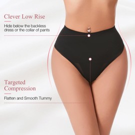 Aintmax Tummy Control Thong Shapewear Underwear for Women Low Rise Seamless Body Shaper Girdle Compression Panties Black
