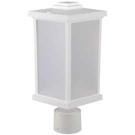 Solus SPC51TF-LE26C-WH Square Decorative Composite Post Top Outdoor Light Fixture with 4000K LED Lamp, White Housing with Frost Acrylic Lens, 15" H x 6.35" W, UL Listed