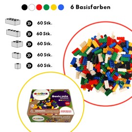 Q-BRICKS Classic Bausteine Box Basic Mix | 300 Grundbausteine in 5 Formen | Grundfarben: Rot, Grün, Schwarz, Gelb, Blau und Reinweiß | Verpackt in Einer wiederverwendbaren Box.