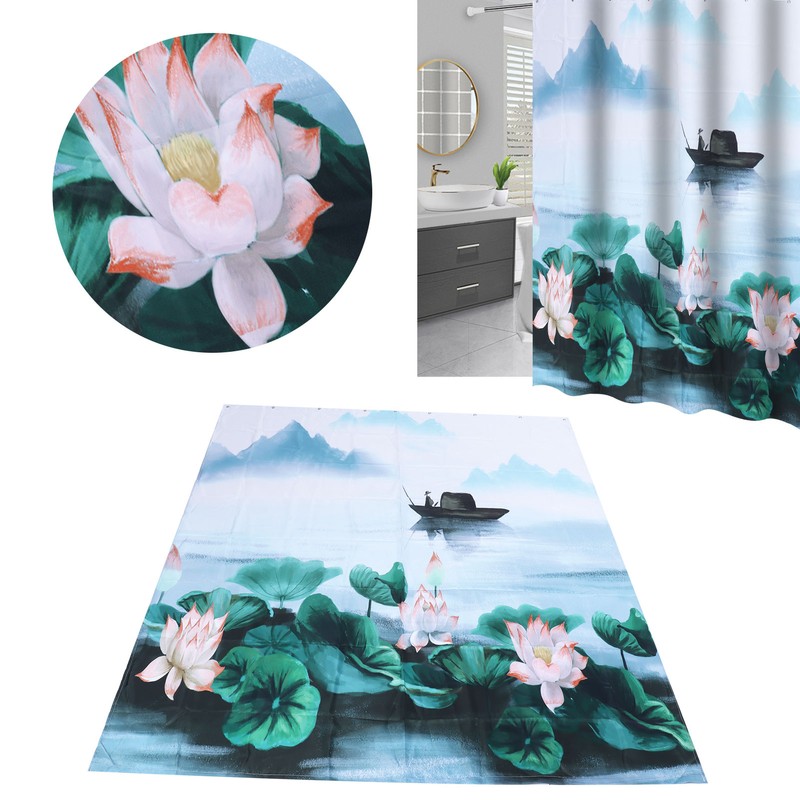 Blackout Curtains Waterproof Flower Pattern Shower Curtain Window Panels for