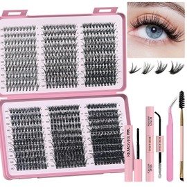 DIY Kit de Extensión de Pestañas, 640 Pcs Racimos de Individuales con DIY Kit de Racimos de Pestañas （Mezcla20+30+40+50+60+80, 9-18MM）