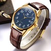 OLEVS Leather Watch Men with Date,Mens Leather Watch,Blue Face Mens