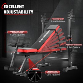 OPPSDECOR 600lbs 6 in 1 Weight Bench Set with Squat Rack Foldable Bench Press with Removable Foot Catch Adjustable Workout Bench for Home Gym (Charcoal)