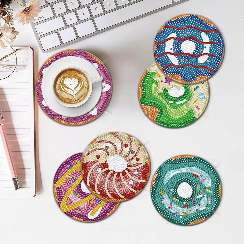 Set of 9 Diamond Art Painting Coasters with Stand, DIY
