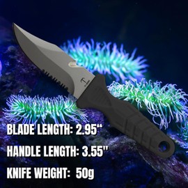 TI GEEK Titanium Survival Scuba Diving Fixed Blade Knife with Sheath & Straps - Holster on Divers BCD, Thigh/Leg, GC Belt Buckle or Wrist, Cutting, Serrated Edge & Line Cutter (Black Drop Point)