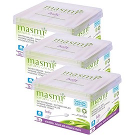 MASMI Natural Cotton Organic Ear Sticks Baby Pack of 3 (3 x 56 Pieces)