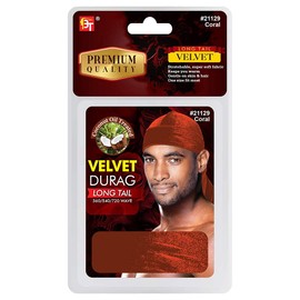 Velvet Long Tail Durag for 360 Waves Soft Stretchable Coconut Oil Treated (Orange)