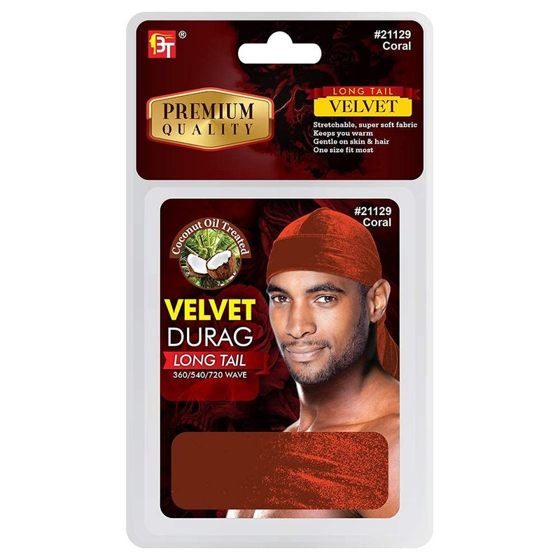 Velvet Long Tail Durag for 360 Waves Soft Stretchable Coconut