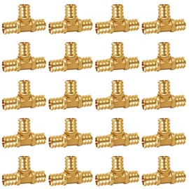 Horiznext 3/4 inch pex tee fitting, brass coupling adapts water pipes connect pvc tubing quick press barb into crimp ring manifold push into hose.(20 pcs)