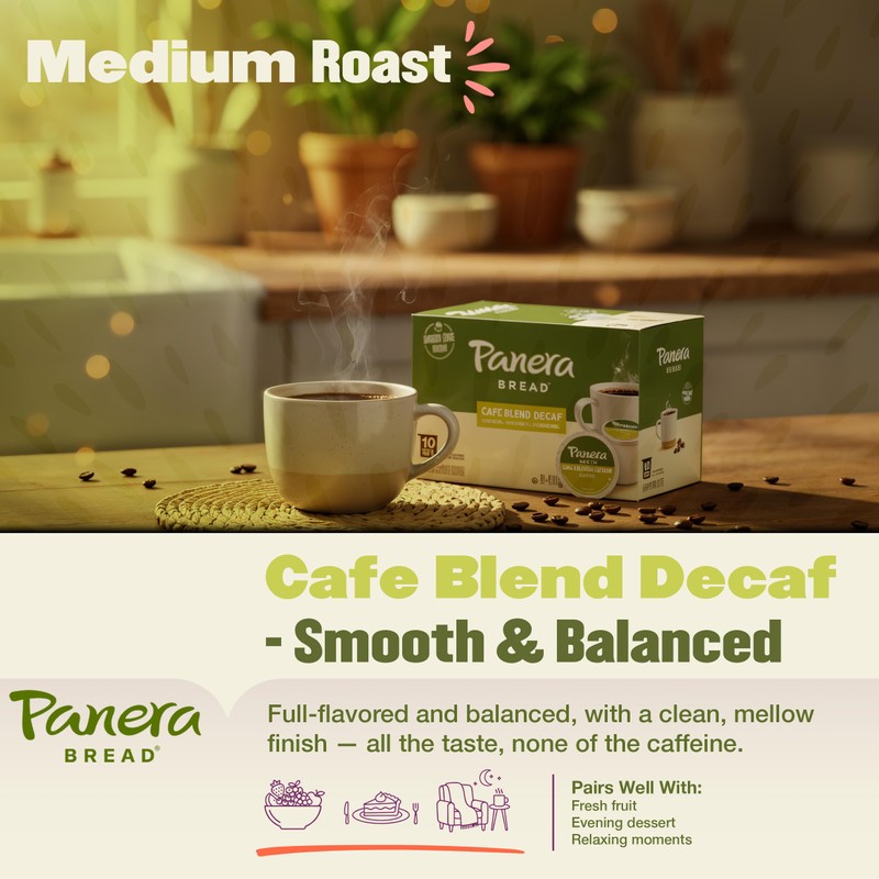 Panera Cafe Blend Decaf Coffee Pods, Medium Roast Cups -