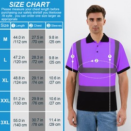 YZC·Motivation High Visibility Polo Safety T Shirt with Reflective Strips Construction Work Shirts Black Bottom Fast Dry Purple 6Pack L