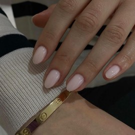 KQueenest Upgrade Thick Acrylic Press on Nails Short Oval, Milk White Fake Nails for Women Daily Wear, UV Cover Acrylic Nails Press on Short Almond, Natural Fit Reusable Glue on Nails in 24 Pcs