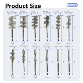 12Pcs Stainless Steel Bore Brush Set with 1/4" Hex Shank 8-30mm Wire Brush for Power Drill for Rust and Tube Cleaning
