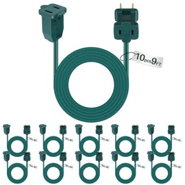 Kanayu Indoor Extension Cord 2 Prong Electric Cord Extender, Wire Plug in and End, AC 120 Volts, for Outdoor Christmas Connect or Extend String Lights (Green,9ft)
