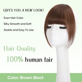 EBENK Clip in Bangs-100% human hair Medium Brown Wispy Bangs in hair pieces, Fake Bangs Hair Clip, Easy Hair Extensions for women, Clip on Bangs Curved Bangs for Daily Wear