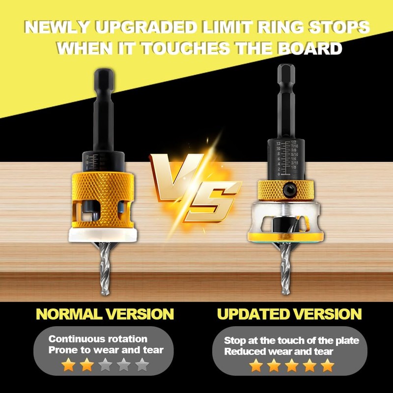 DARTOTEK Countersink Drill Bit Screwdriver Set Carbide Tipped Adjustable Depth