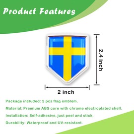 Newperlite Sweden Flag Decal Sticker Car Emblem Swedish Flag Car Decoration Accessories Chrome Shield for Truck Vehicles Cars, 2 Pack