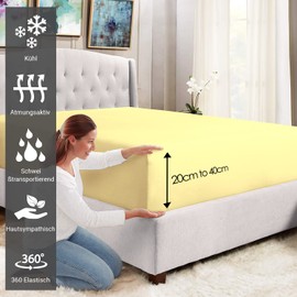 100% Cotton Mild Yellow Fitted Sheet 90 x 200 - 100 x 200 cm, 400 Thread Count Long Staple Fitted Sheet 100 x 200 Cotton, Satin Weave Fits up to 40 cm Mattress Height (Mild Yellow Fitted Sheet) Pizuna