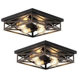 DIKAIDA 2 Pack Rustic 4-Light Kitchen, Hallway Flush Mount Light Fixtures, Industrial Metal Cage Ceiling Light for Farmhouse, Kitchen, Hallway E26 Base(13in)