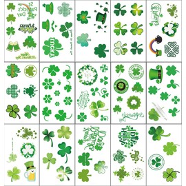 15 Sheets St Patricks Day Tattoos, St Patricks Day Shamrock Temporary Tattoos, St. Patrick's Day Shamrock Face Stickers for Saint Patrick's Day Party Decor