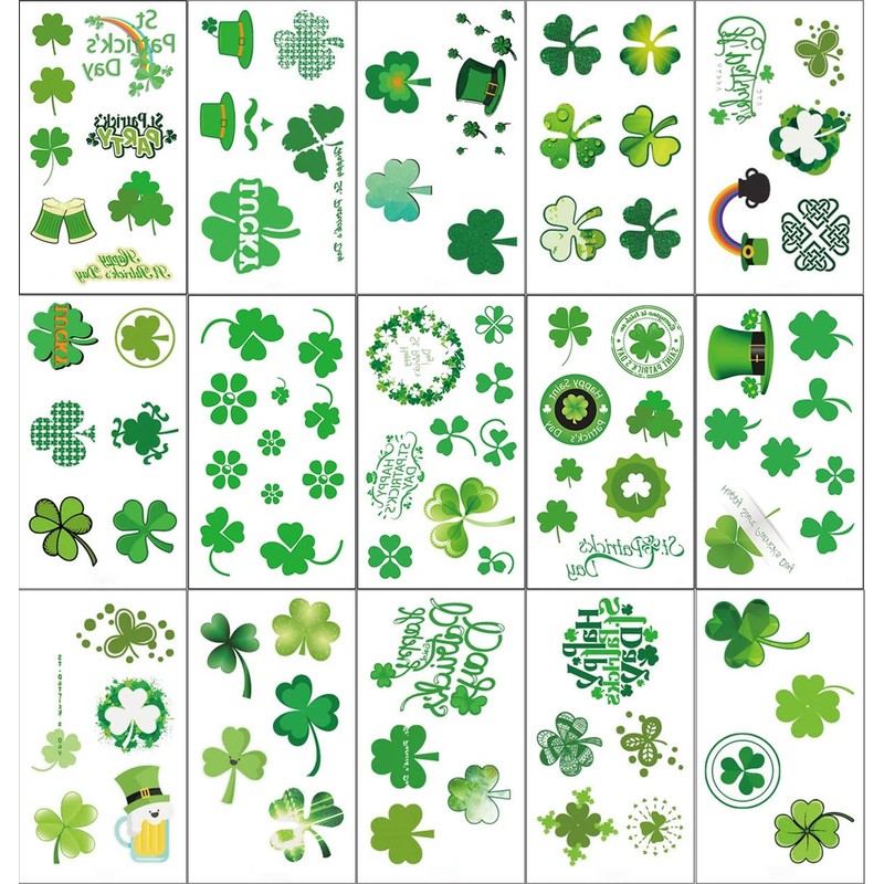 15 Sheets St Patricks Day Tattoos, St Patricks Day Shamrock