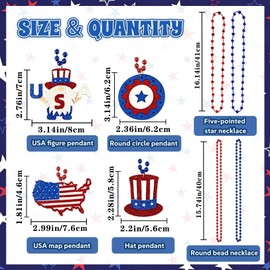 JIEFULL 18 Pcs 4th of July Patriotic Necklaces with Beads, Red White Blue Beaded Necklaces July 4 Party Favors Independence Day Decorations Patriotic Accessories for Parade Supplies