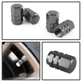 iJDMTOY 4pc Tuner Racing Style Gun Metal Grey Aluminum Tire Valve Caps (Hexagon Shape)