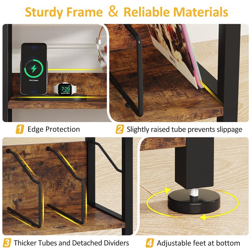 Hosfais 3 Tier Record Player Stand, Retro Vinyl Storage End