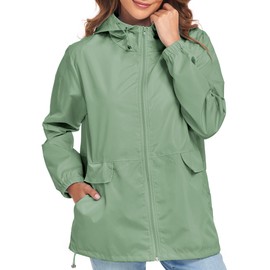 JMinger Packable Rain Jacket Women Hooded Raincoat Waterproof Lightweight Active Outdoor Light Green Small